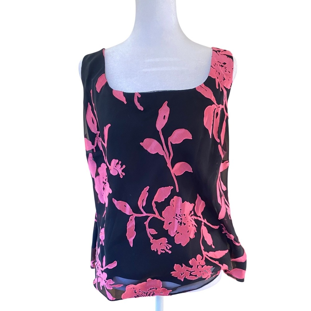 Vintage Y2K Alex Evenings Floral Black Burnout Blouse 1X Ethereal Whimsigoth 90s